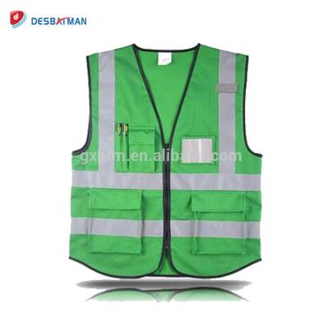 Herren Green Hi-Vis-Sicherheitsweste mit Reißverschluss reflektierende Jacke Sicherheitsweste 4 Taschen ANSI Klasse 2